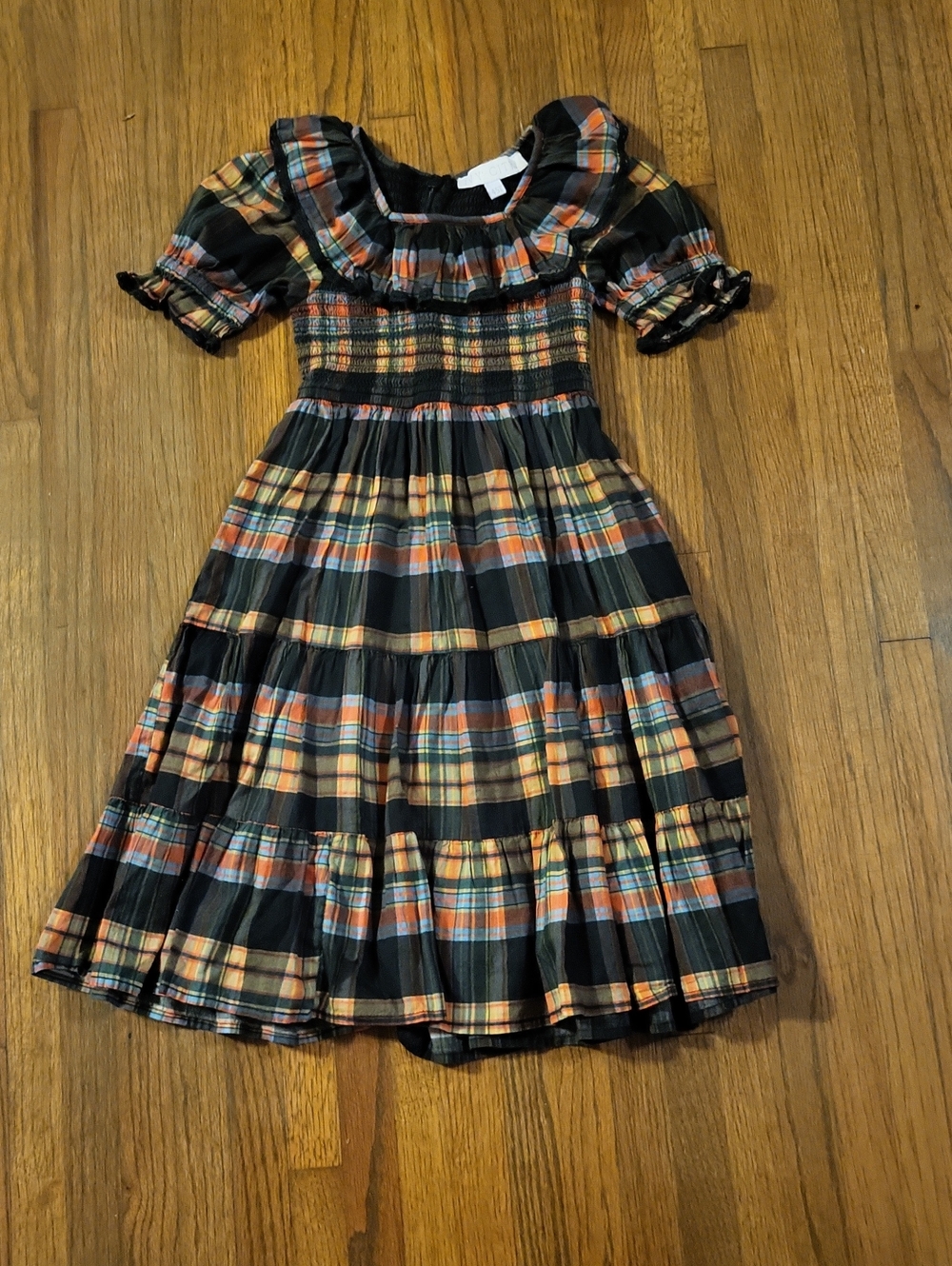 Ivy City Co Black Plaid Dress with Orange & Mustard Accents
